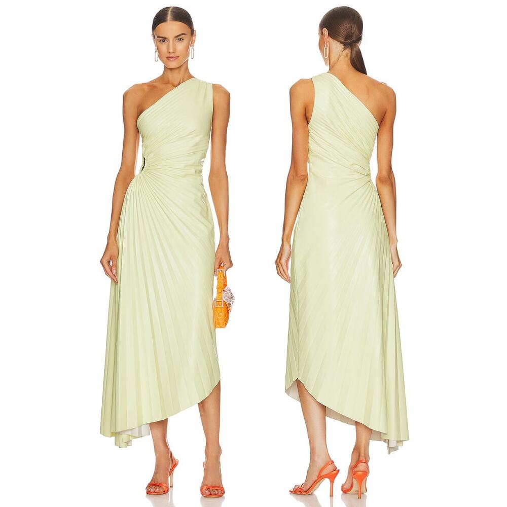 A.L.C. Delfina Dress Faux Leather Pleated One Shoulder Formal Party Cocktail 6